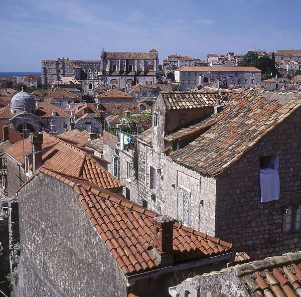 10016636. CROATIA Dubrovnik View over rooftops with red tiled rooves