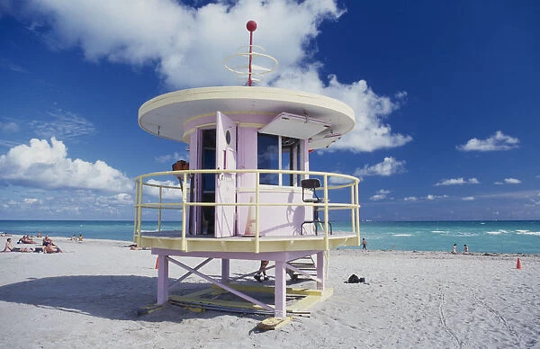 10127302. USA Florida Miami Beach Lifeguard station on sandy beach