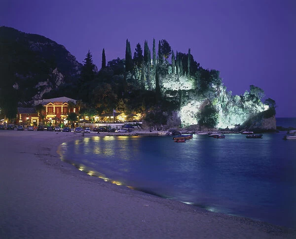 20003316. GREECE Epirus Region Parga View along Krioneri Beach to restaurant