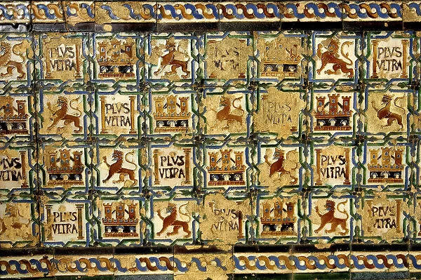 20038764. SPAIN Andalucia Seville Santa Cruz District. The Royal Alcazar tile detail