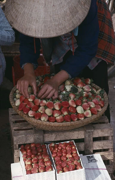 20043818. VIETNAM Markets Woman selling strawberries in a market