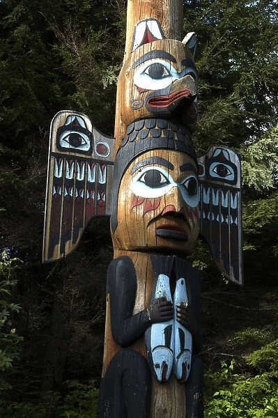 20064566. usa, alaska, ketchikan, detail of carved wooden totem pole in the totem park