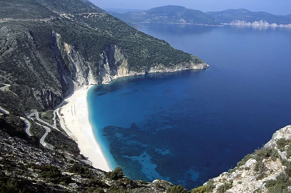 20085812. GREECE Ionian Islands Kefalonia Myrtos Mirtos Beach from cliff top