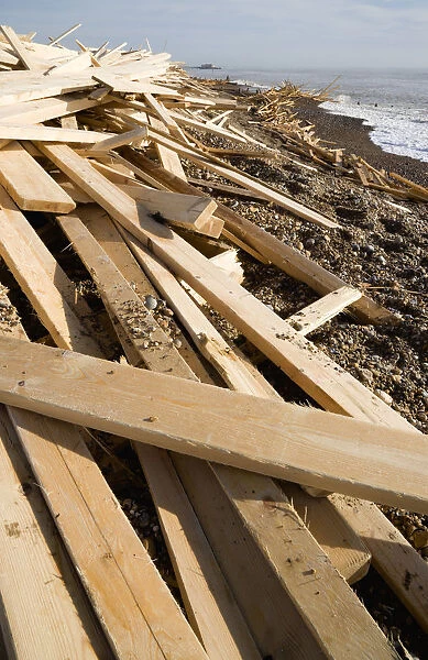 20089261. ENGLAND West Sussex Worthing Timber washed up on the beach