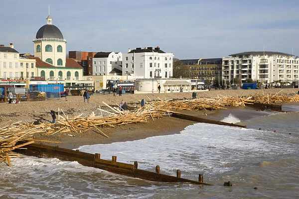 20089276. ENGLAND West Sussex Worthing Timber washed up on the beach