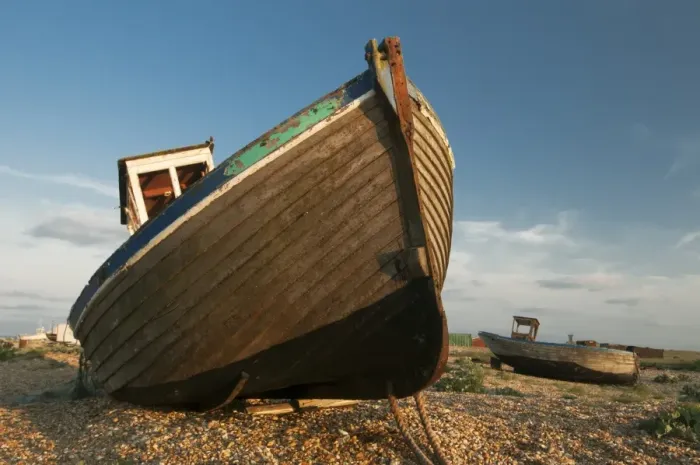 Framed Print : Abandoned fishing boats on shingle beach, Dungeness, Kent, England, June Framed Print : Abandoned fishing boats on shingle beach, Dungeness, Kent, England, June