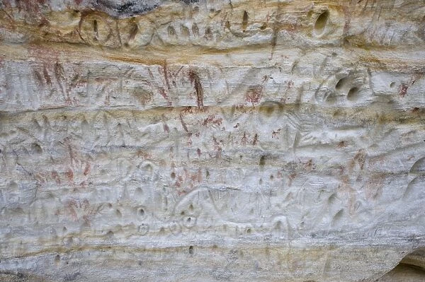Aboriginal rock art, stencil art and carvings dated circa 2000 years old, showing depictions of hands