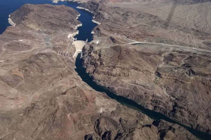 Framed Print : Aerial view of arch-gravity dam on river, Hoover Dam, Black Canyon, Colorado River, Arizona / Nevada border, U. S. A Framed Print : Aerial view of arch-gravity dam on river, Hoover Dam, Black Canyon, Colorado River, Arizona / Nevada border, U. S. A
