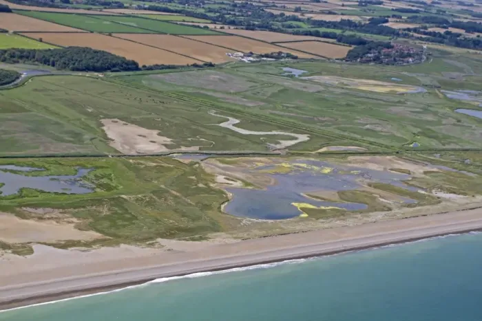 Framed Print : Aerial view of coastal marshland habitat, including newly aquired Popes Marsh, Cley Marshes Reserve, Cley-next-the-sea Framed Print : Aerial view of coastal marshland habitat, including newly aquired Popes Marsh, Cley Marshes Reserve, Cley-next-the-sea