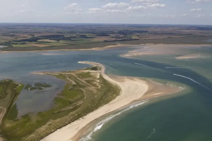 Framed Print : Aerial view of coastal sandbank and spit, Blakeney Point, Blakeney National Nature Reserve, Norfolk, England, August Framed Print : Aerial view of coastal sandbank and spit, Blakeney Point, Blakeney National Nature Reserve, Norfolk, England, August