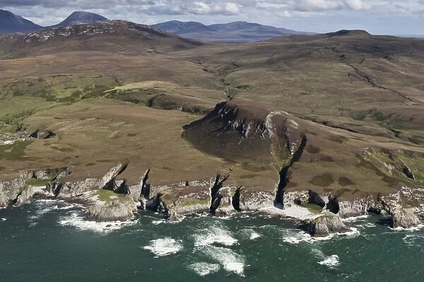 Aerial view of northwest coastline and cliffs, Bolsa, Isle of Islay, Inner Hebrides, Scotland