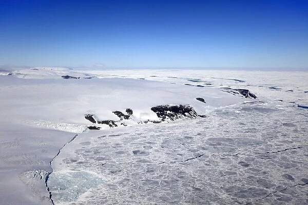 Aerial view of pack ice and coastline, Weddell Sea, Continent of Antarctica, Antarctica, December