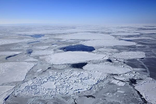 Aerial view of pack ice, Magdalen Islands, Gulf of St. Lawrence, Quebec, Canada, March