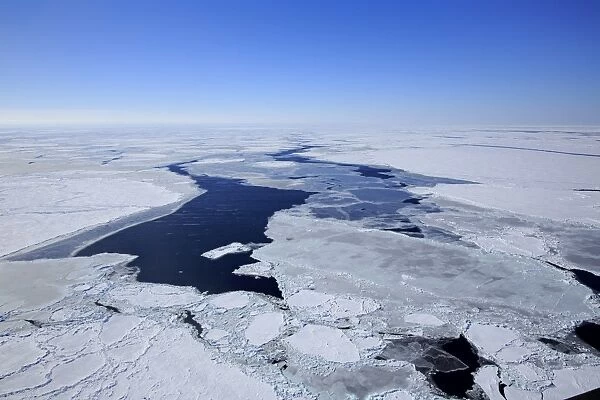 Aerial view of pack ice, Magdalen Islands, Gulf of St. Lawrence, Quebec, Canada, March