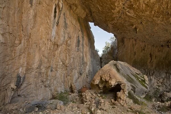 Ancient Nuraghic mountain site, Tiscali, Sardinia, Italy, April