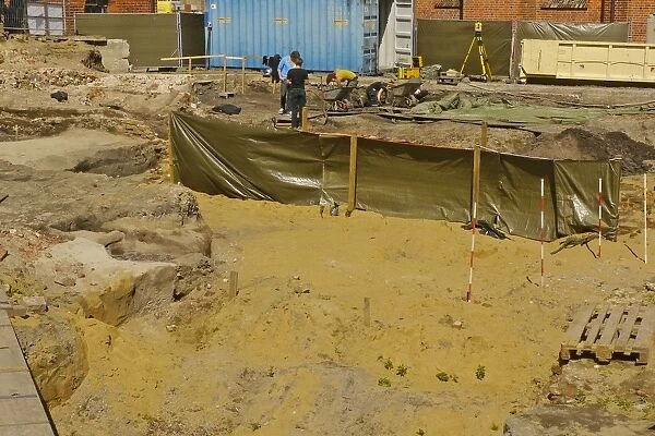 Archaeological dig site in historic town, Ribe, Jutland, Denmark, may