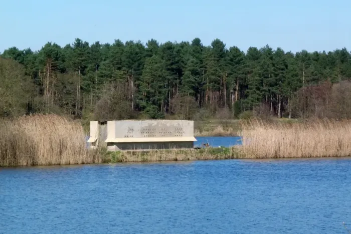 Framed Print : Artificial concrete sand martin nesting block at Lackford Lakes, a Suffolk Wildlife Trust Reserve