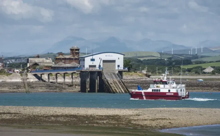 Framed Print : Assister offshore tug and supply ship entering port through Piel Channel, past Roa Island and RNLI lifeboat station Framed Print : Assister offshore tug and supply ship entering port through Piel Channel, past Roa Island and RNLI lifeboat station