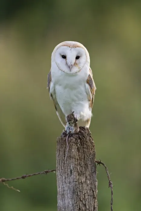Framed Print : Barn Owl (Tyto alba) adult, with Wood Mouse (Apodemus sylvaticus) prey in talons, perched on fencepost Framed Print : Barn Owl (Tyto alba) adult, with Wood Mouse (Apodemus sylvaticus) prey in talons, perched on fencepost