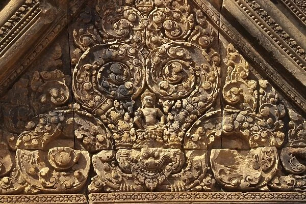 Bas-relief in Khmer Hindu temple, Banteay Srei, Angkor, Siem Riep, Cambodia