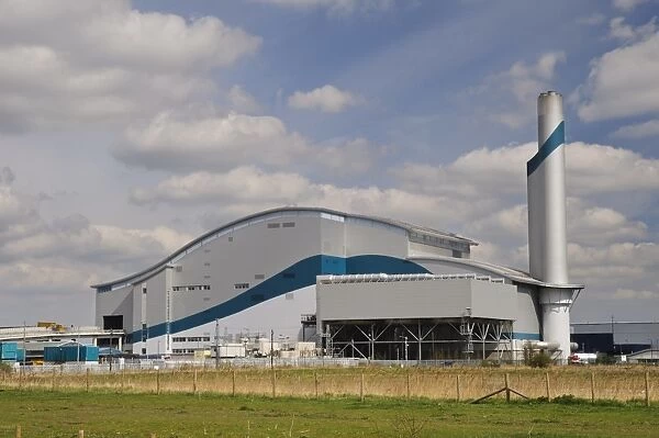 Belvedere energy-from-waste incinerator, Erith Marshes, River Thames, Bexley, Kent, England, April