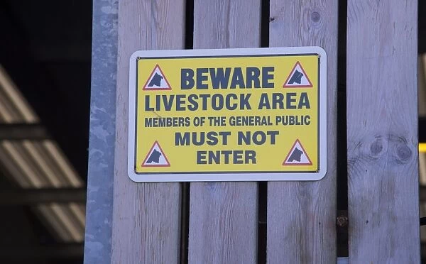 Beware, Livestock area, Members of the general public must not enter sign on dairy farm builidng, Kirkby Stephen