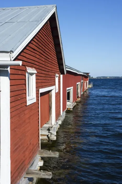 Framed Print : Boathouses in fishing village, Trollharens, Gastrikland, Norrland, Baltic Sea, Sweden, august Framed Print : Boathouses in fishing village, Trollharens, Gastrikland, Norrland, Baltic Sea, Sweden, august