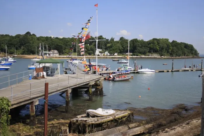 Framed Print : Boats at mooring in harbour, Wootton Creek, Fishbourne, Isle of Wight, England, july