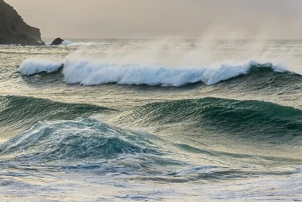 Breaking swell waves at dawn, Coumeenole North, Dingle Peninsula, County Kerry, Munster, Ireland, November