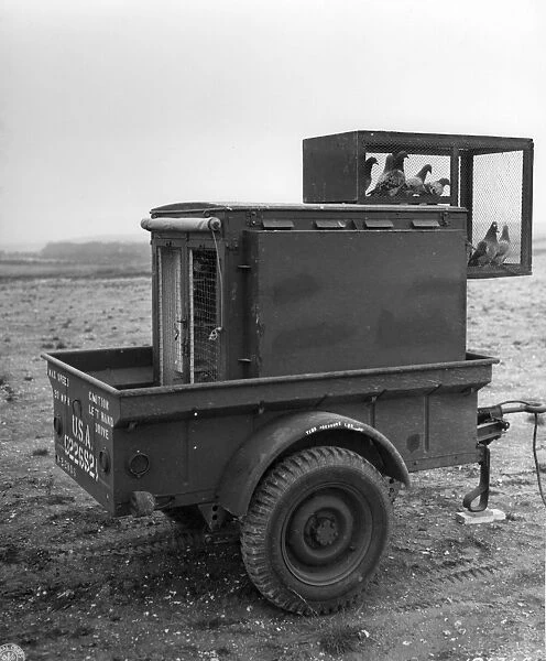 British courier pigeon loft in trailer, adapted for use by American Army Signal Corps during World War Two, Tidworth, England, july 1943 (U. S. Army Signal Corps)