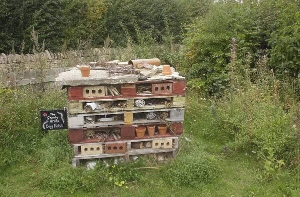 Bug Hotel artificial site created for invertebrates, Fairburn Ings RSPB Nature Reserve, West Yorkshire, England
