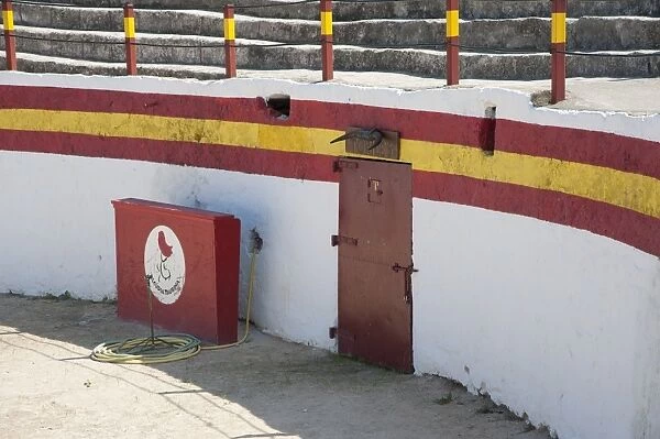 Bullfighting, Toriles bull entrance gate into bullring, Plaza del Toros, Alcudia, Majorca, Balearic Islands, Spain