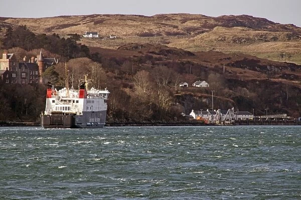 The Caledonian MacBrayne ferry Finlaggan arriving at Port Askaig on Islay