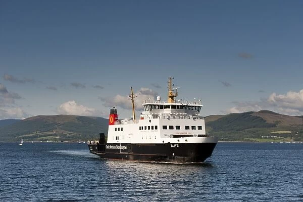 Caledonian McBrayne ferry coming into port, Isle of Bute, Firth of Clyde, Argyll and Bute, Scotland, august