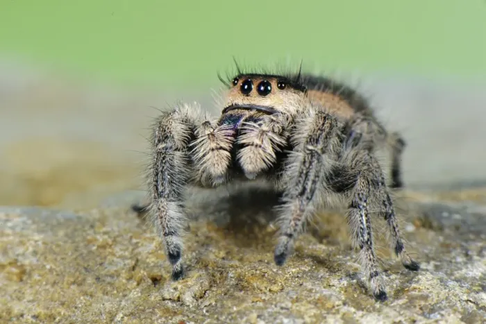 Framed Print : Canopy Jumping Spider (Phidippus otiosus) adult female, standing on rock, U. S. A Framed Print : Canopy Jumping Spider (Phidippus otiosus) adult female, standing on rock, U. S. A