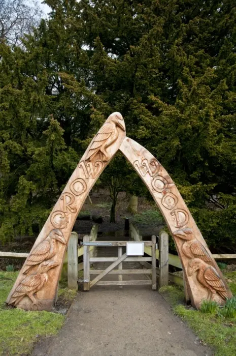 Framed Print : Carved wooden archway at entrance to woodland, Crow Wood, Danby, North York Moors N. P. North Yorkshire, England, March Framed Print : Carved wooden archway at entrance to woodland, Crow Wood, Danby, North York Moors N. P. North Yorkshire, England, March