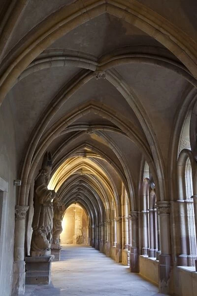 Cathedral cloister with statues, Cathedral of Saint Peter, Trier, Rhineland-Palatinate, Germany, april
