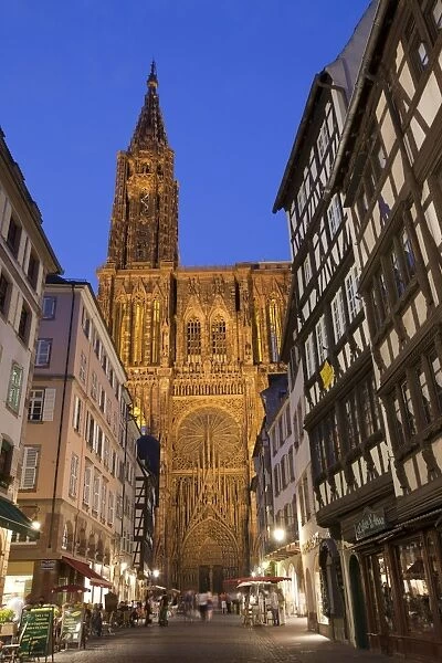 Cathedral illuminated at night, Strasbourg Cathedral, Strasbourg, Alsace, France, july