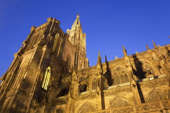 Framed Print : Cathedral illuminated at night, Strasbourg Cathedral, Strasbourg, Alsace, France, july