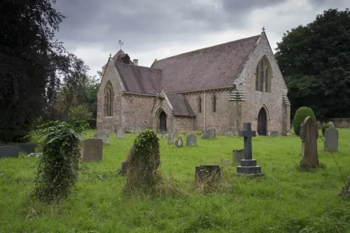 Framed Print : Churchyard and 13th century Anglican parish church, St. Marys Church, Acton Burnell, Shropshire, England, August Framed Print : Churchyard and 13th century Anglican parish church, St. Marys Church, Acton Burnell, Shropshire, England, August