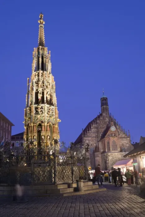 Framed Print : City fountain and church illuminated at night, Schoner Brunnen, Church of Our Lady, Nuremberg, Bavaria, Germany Framed Print : City fountain and church illuminated at night, Schoner Brunnen, Church of Our Lady, Nuremberg, Bavaria, Germany