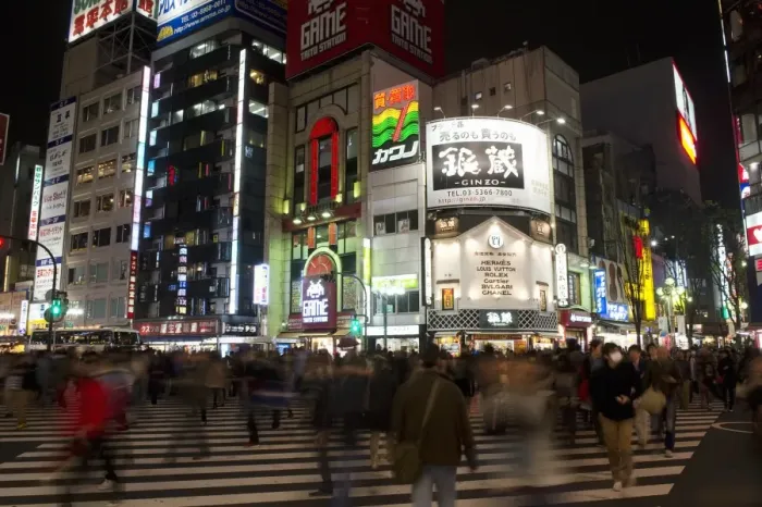 Framed Print : City street with people and illuminated advertising on buildings at night, Tokyo, Honshu, Japan, March Framed Print : City street with people and illuminated advertising on buildings at night, Tokyo, Honshu, Japan, March