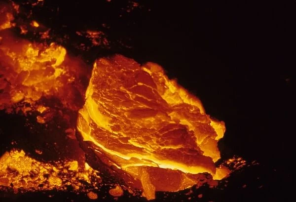 Close-up of red-hot lava, Eldfell Volcano, Heimaey, Westmann Isles, Iceland, 1973