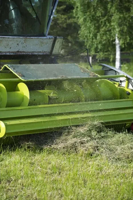 Framed Print : Cls Jaguar 850 forage harvester, cutting grass for silage, close-up of header, Alunda, Uppsala, Sweden, june