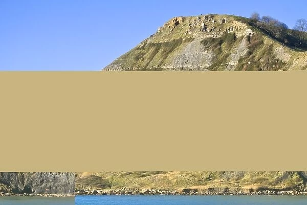 Coastal bay with geological formations, Chapmans Pool, Dorset, England, november