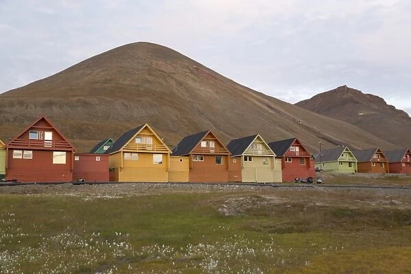 Colourful houses in town, worlds most northerly town, Longyearbyen, Spitsbergen, Svalbard, August