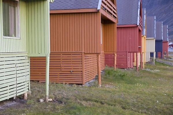 Colourful houses in town, worlds most northerly town, Longyearbyen, Spitsbergen, Svalbard, August