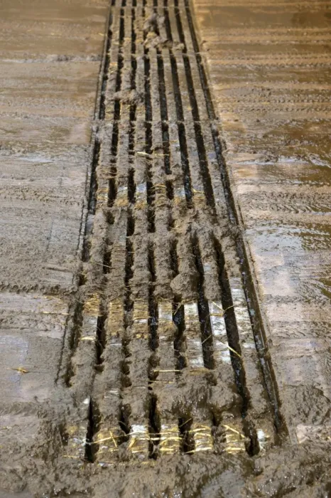Framed Print : Concrete slats in cattle yard, to collect slurry i underground pit, England, november Framed Print : Concrete slats in cattle yard, to collect slurry i underground pit, England, november