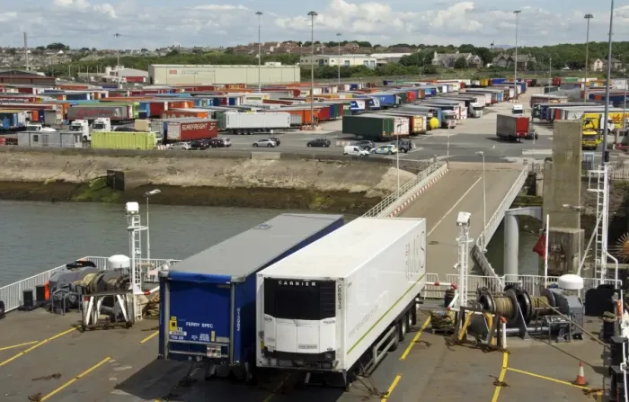 Framed Print : Containers waiting to be loaded at port of sea ferry terminal, Heysham, Lancashire, England, june Framed Print : Containers waiting to be loaded at port of sea ferry terminal, Heysham, Lancashire, England, june