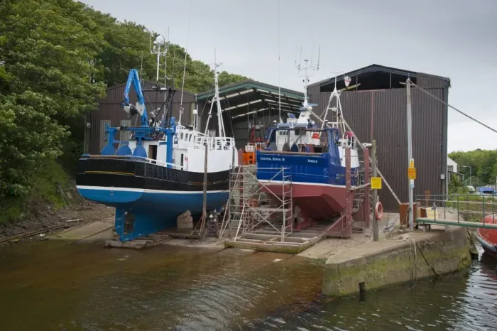 Framed Print : Crystal River and Fidelity BH92 fishing trawlers in dry dock at harbour, Eyemouth, Berwickshire, Scottish Borders Framed Print : Crystal River and Fidelity BH92 fishing trawlers in dry dock at harbour, Eyemouth, Berwickshire, Scottish Borders